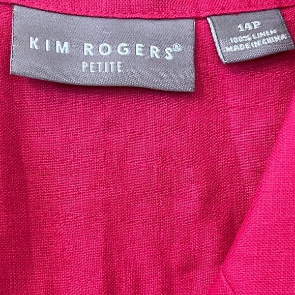 Kim Rogers Women's Top Button Down Shirt 100% Linen Cerise Pink Size 14P - Picture 3 of 7
